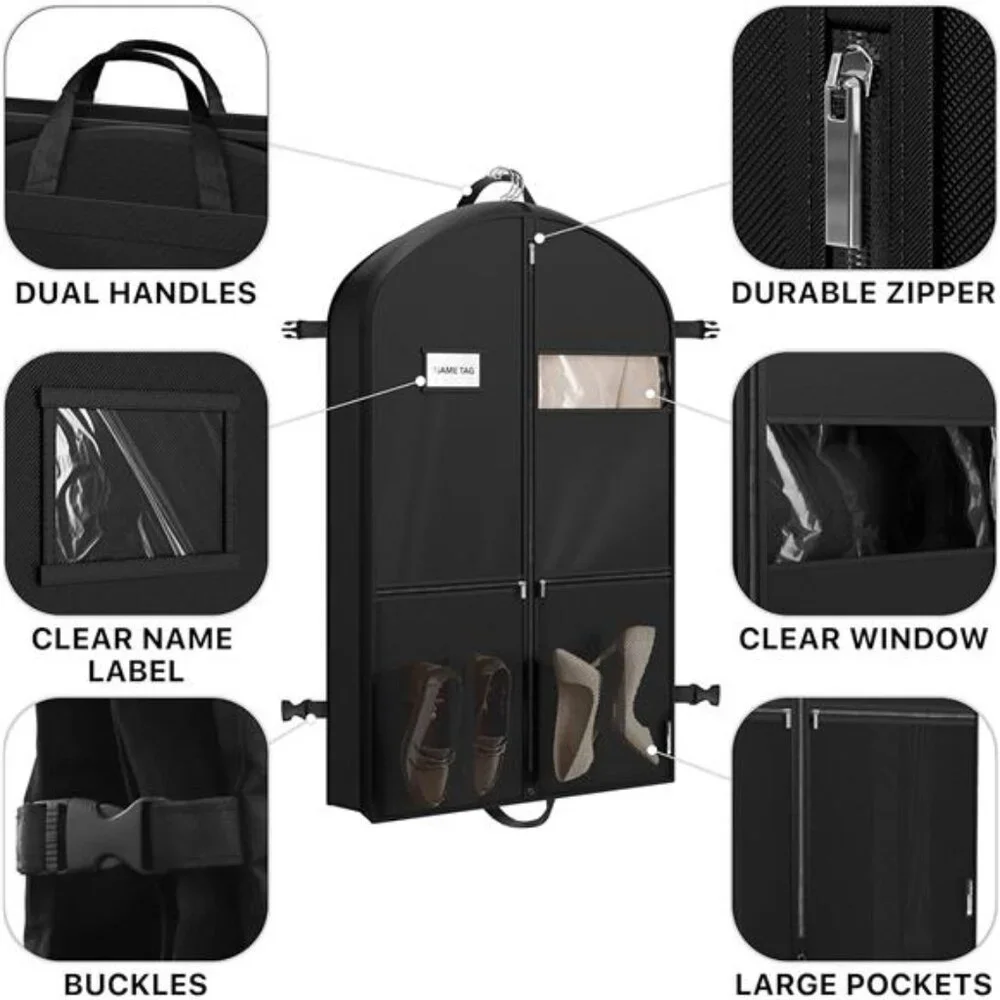 New 43'' Travel Garment Bag with Pockets for Suits, Dresses Coats, Heavy Duty